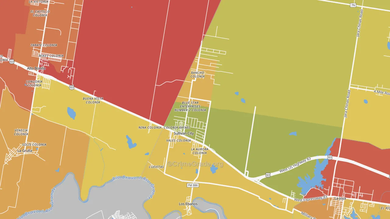 Sullivan City, TX Map of Assault Rates