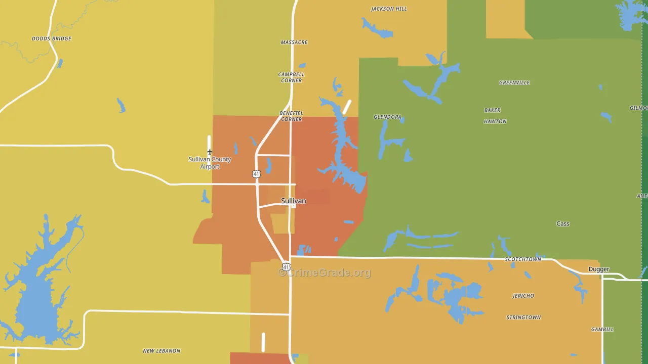 Sullivan County, IN Map of Assault Rates