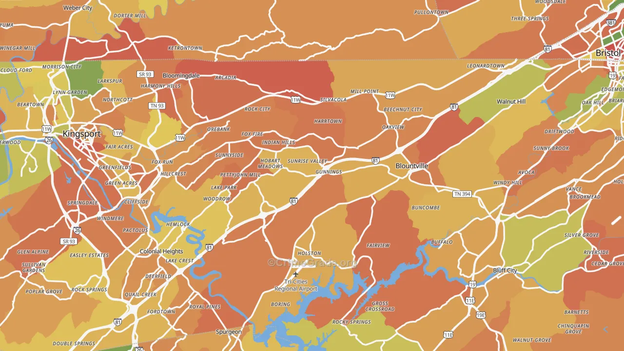 Sullivan County, TN Map of Assault Rates