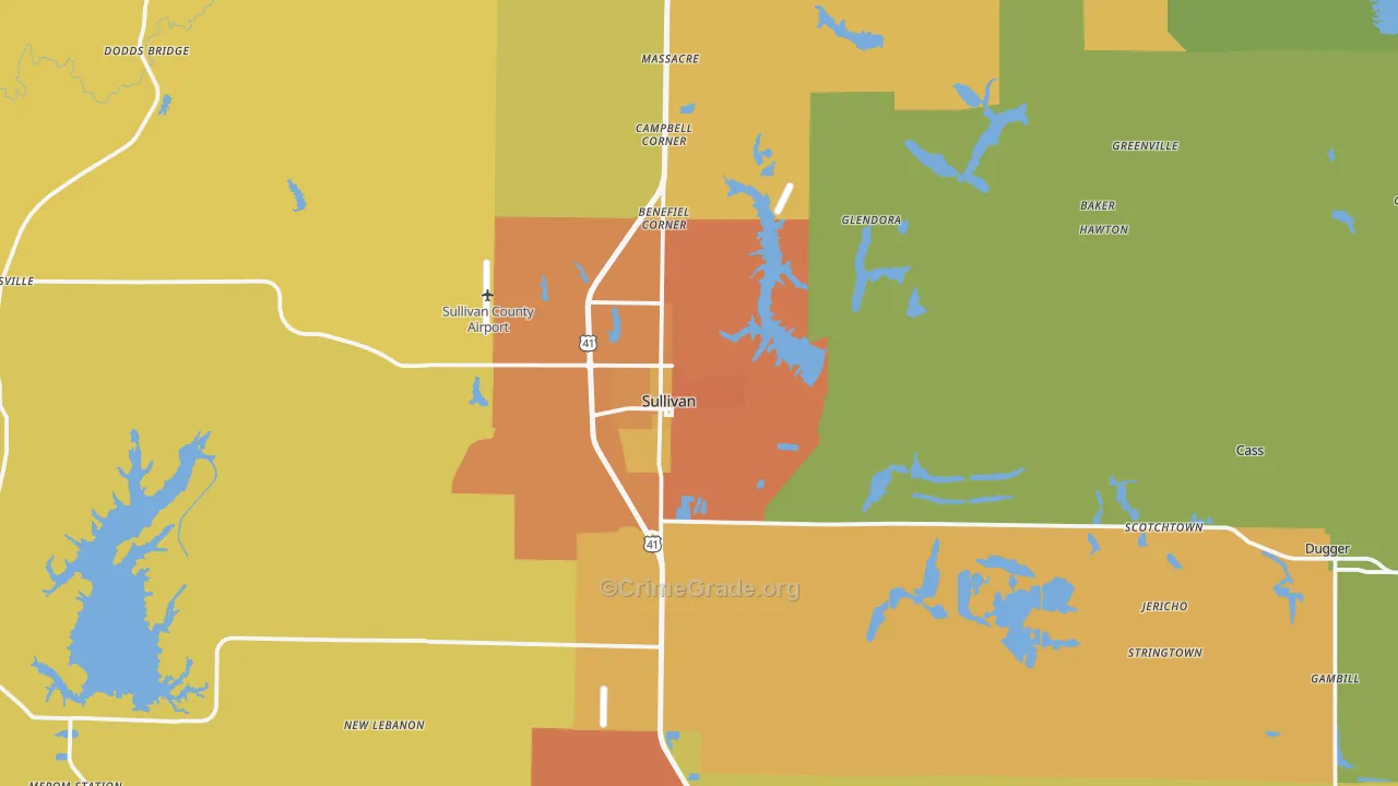 Sullivan, IN Map of Assault Rates