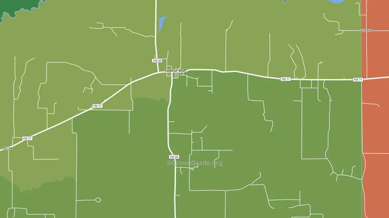 Sulphur Bluff, TX Map of Assault Rates