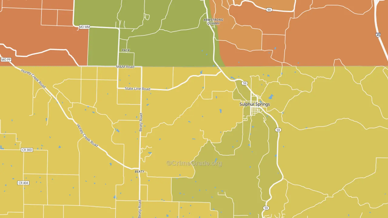 Sulphur Springs, AR Map of Assault Rates