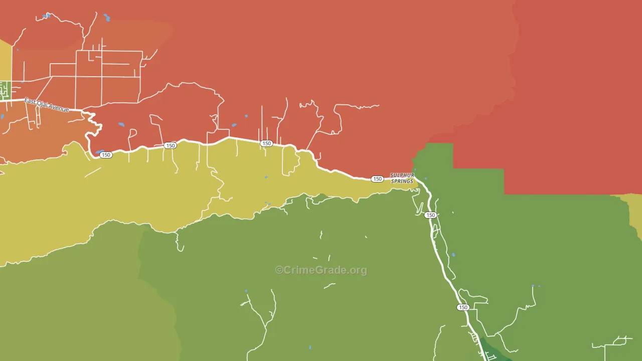 Sulphur Springs, CA Map of Assault Rates