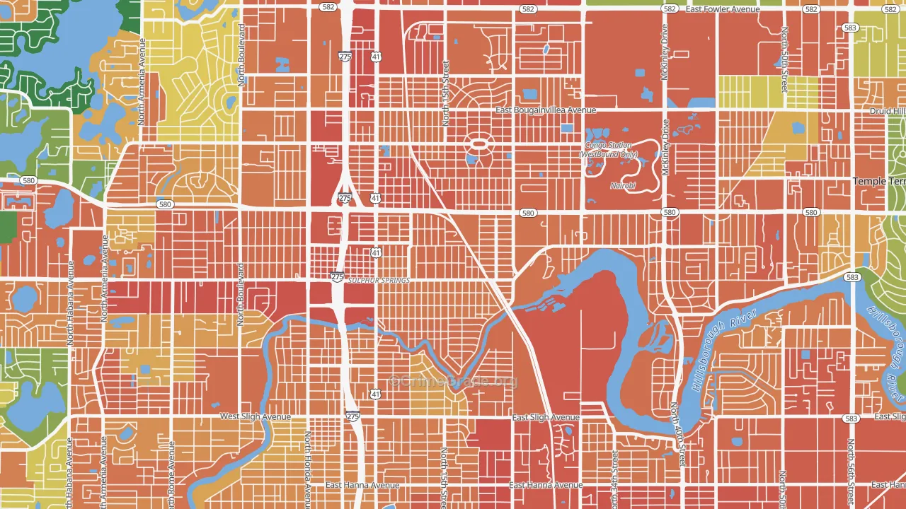 Sulphur Springs, Tampa, FL Map of Assault Rates