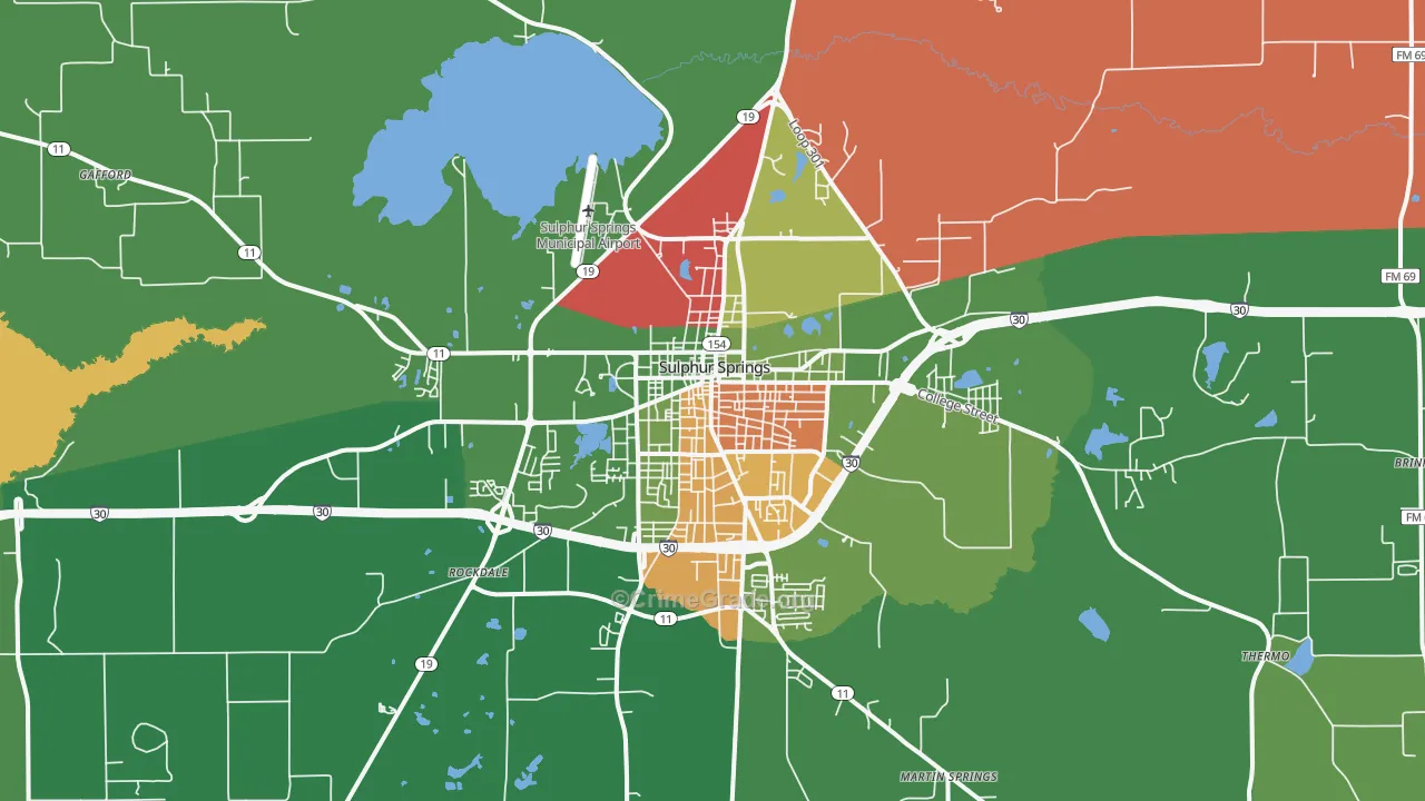 Sulphur Springs, TX Map of Assault Rates