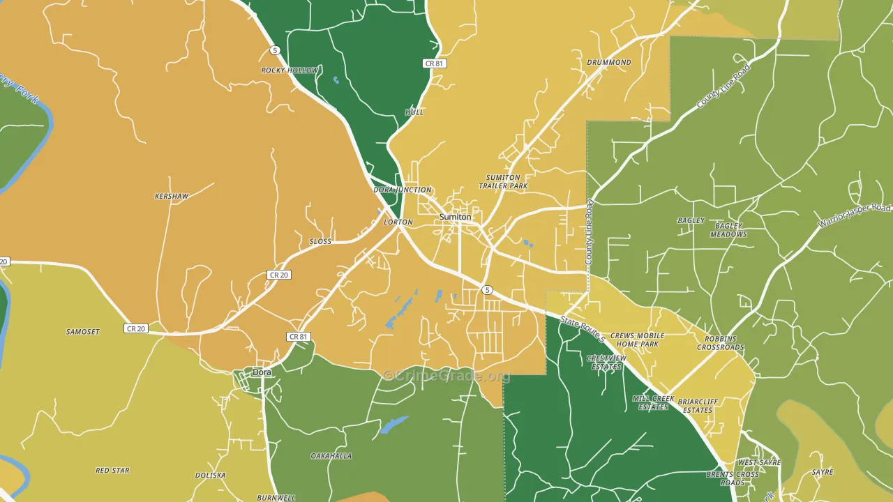 Sumiton, AL Map of Assault Rates