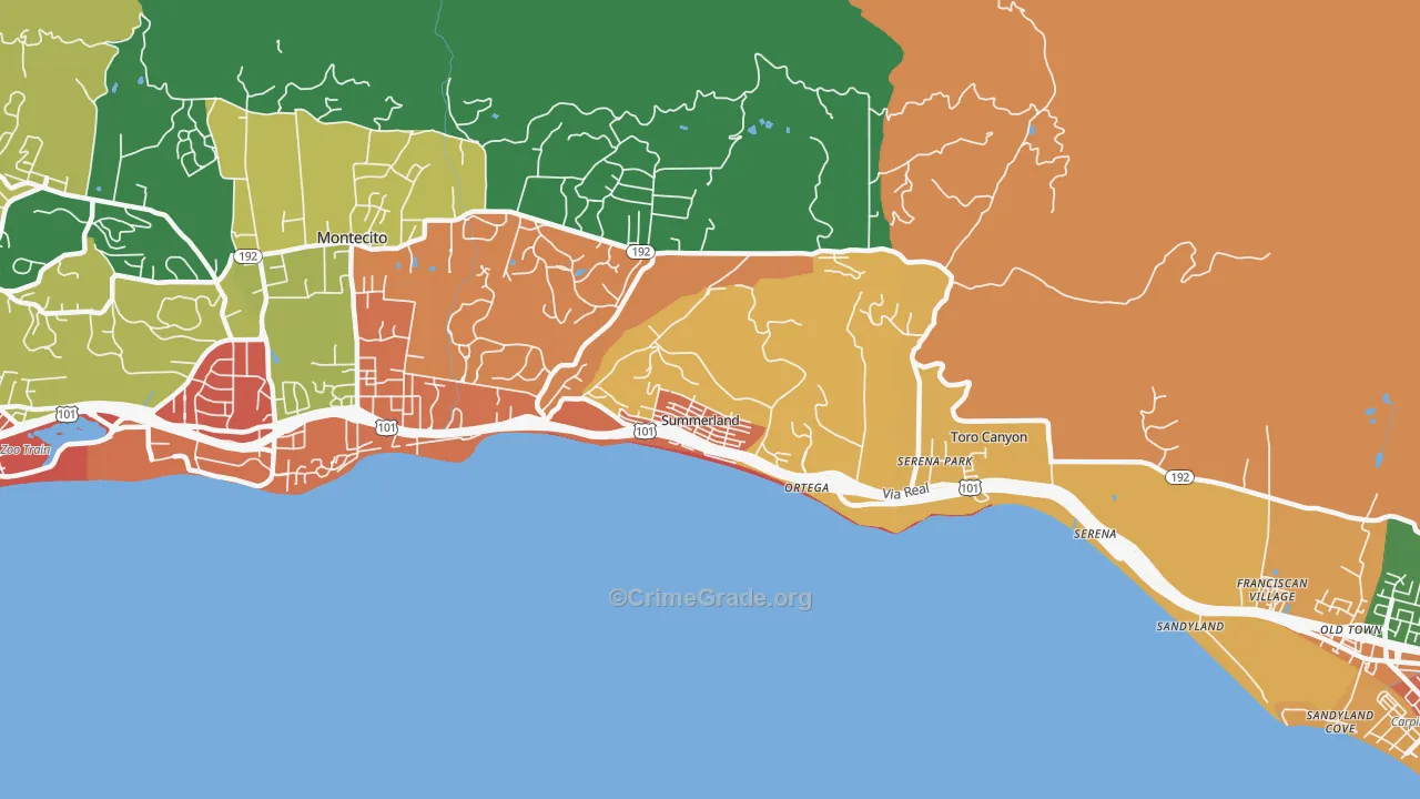 Summerland, CA Map of Assault Rates