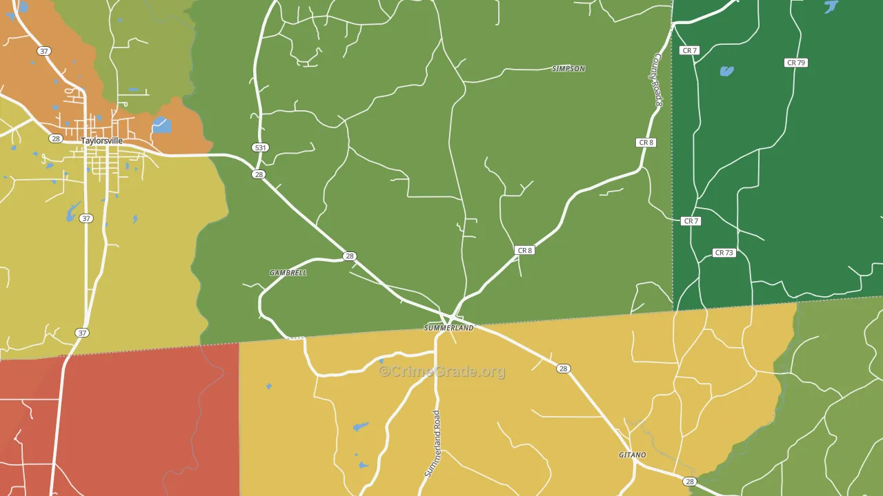 Summerland, MS Map of Assault Rates