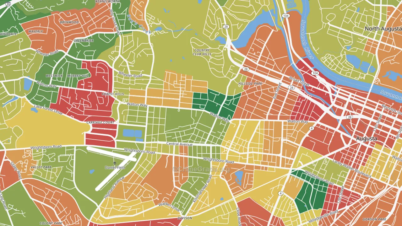Summerville, Augusta, GA Map of Assault Rates
