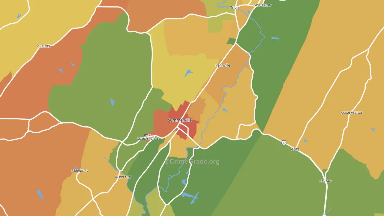 Summerville, GA Map of Assault Rates