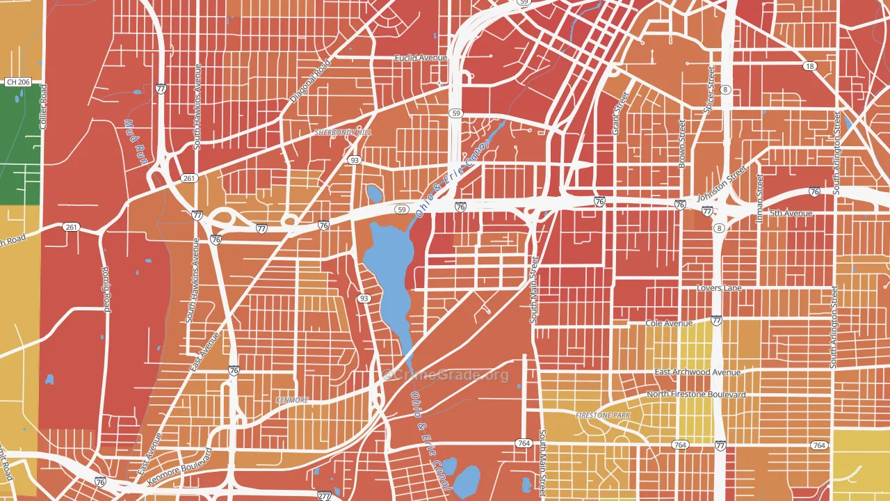 Summit Lake, Akron, OH Map of Assault Rates