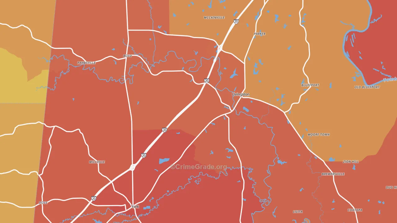 Sumter County, AL Map of Assault Rates