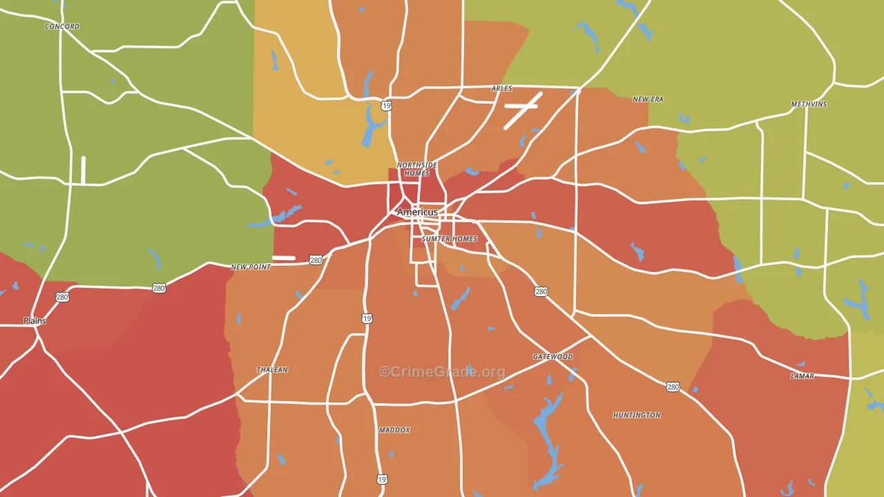 Sumter County, GA Map of Assault Rates