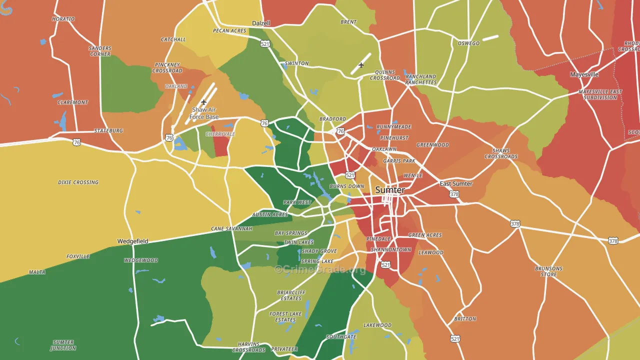 Sumter County, SC Map of Assault Rates