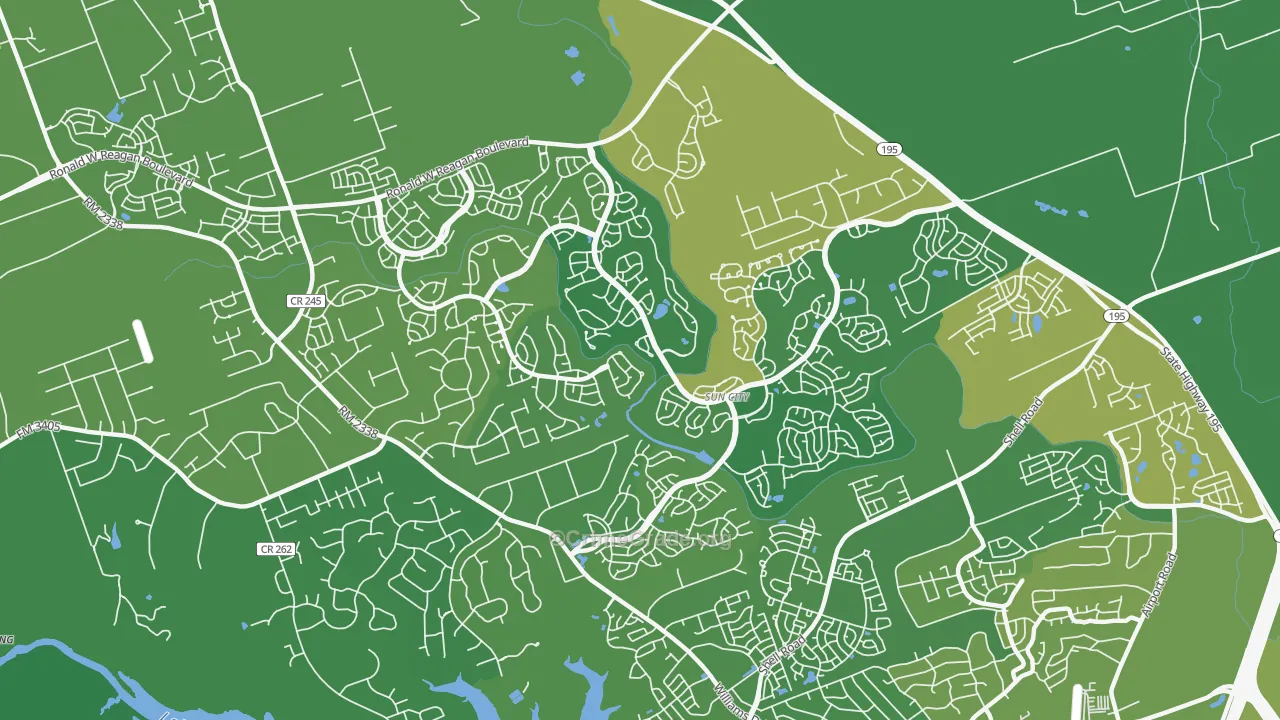 Sun City, Georgetown, TX Map of Assault Rates