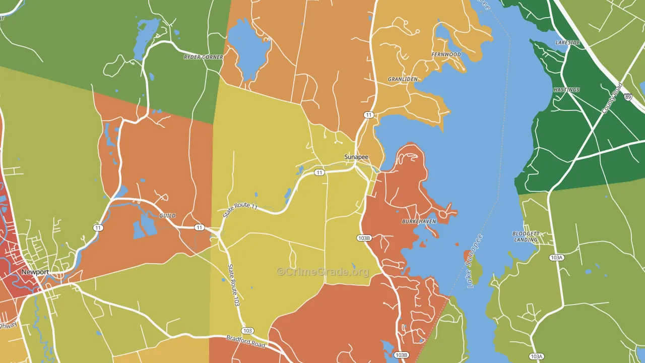 Sunapee, NH Map of Assault Rates