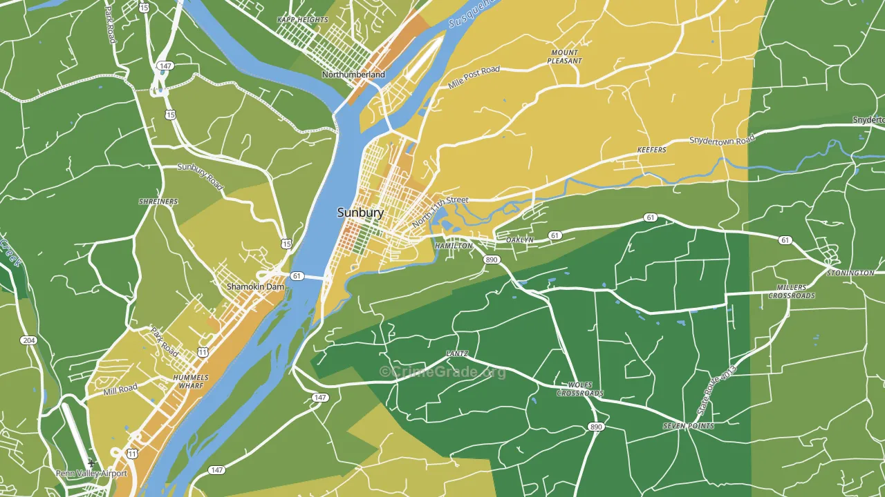 Sunbury, PA Map of Assault Rates