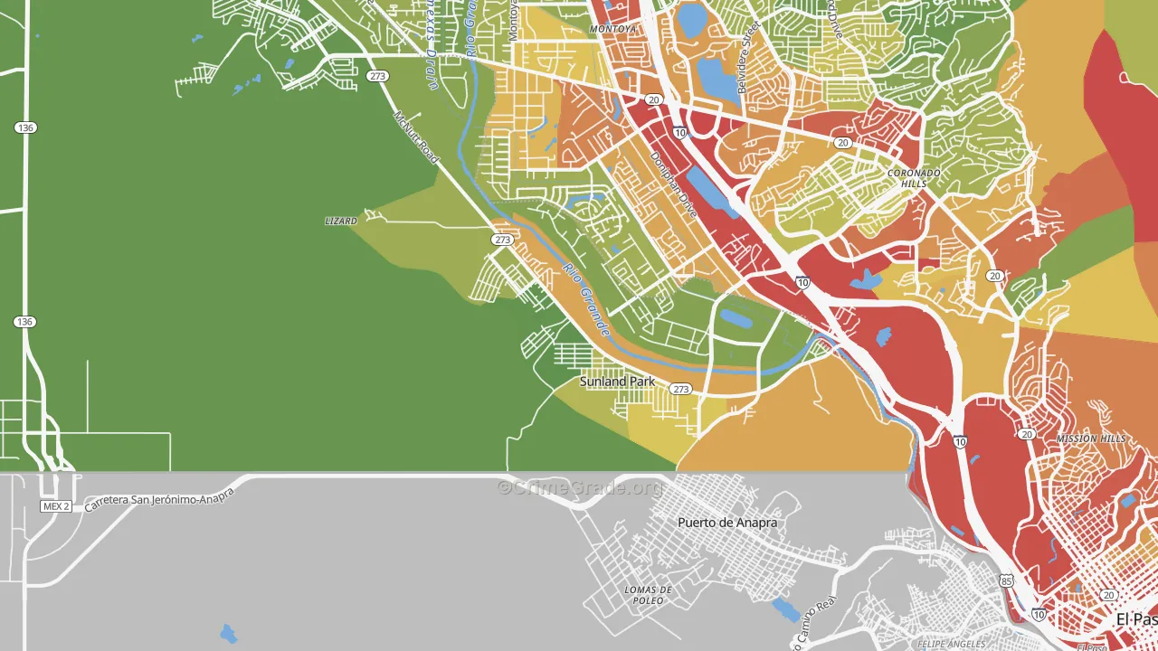 Sunland Park, NM Map of Assault Rates