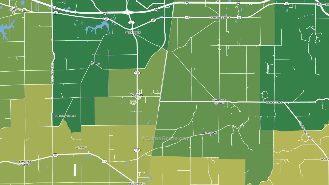 Sunman, IN Map of Assault Rates
