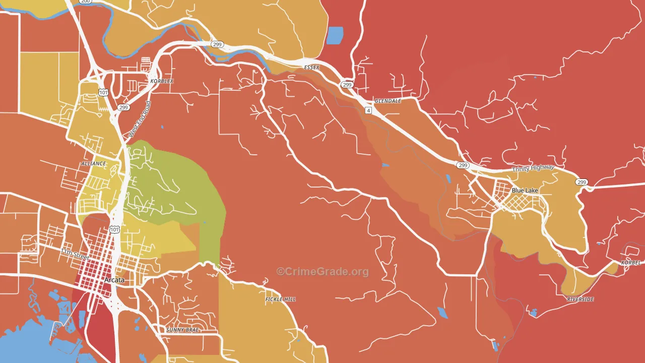 Sunny Brae, CA Map of Assault Rates