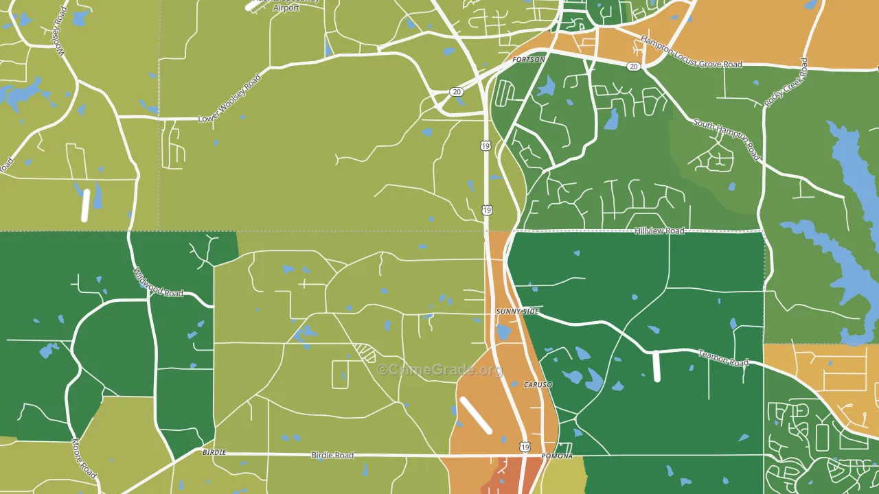 Sunny Side, GA Map of Assault Rates