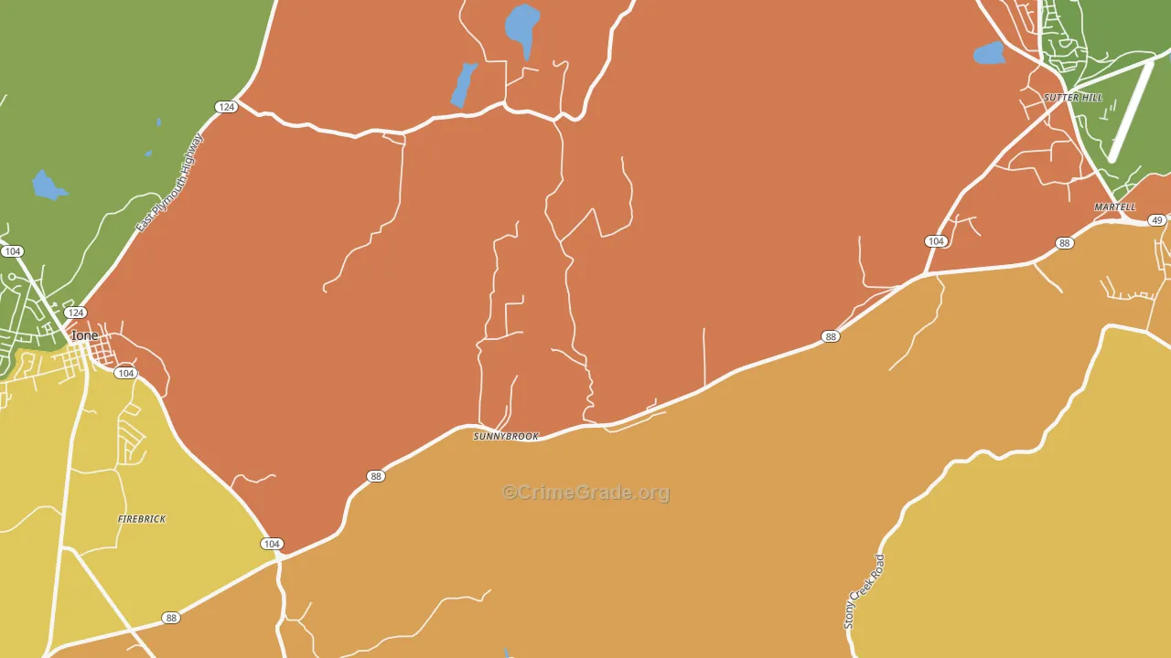 Sunnybrook, CA Map of Assault Rates