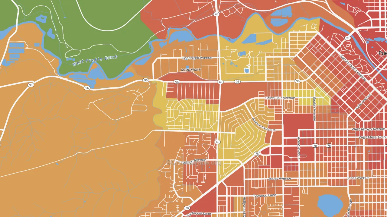 Sunnyheights, Pueblo, CO Map of Assault Rates