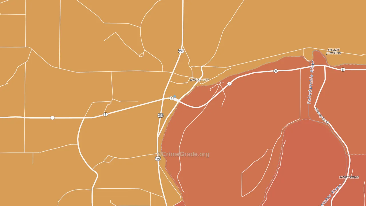 Sunnyside, MS Map of Assault Rates