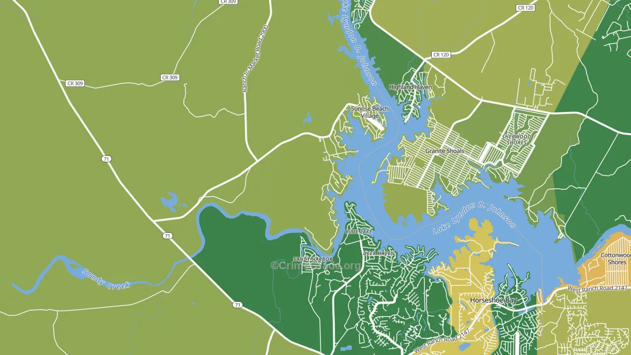 Sunrise Beach Village, TX Map of Assault Rates