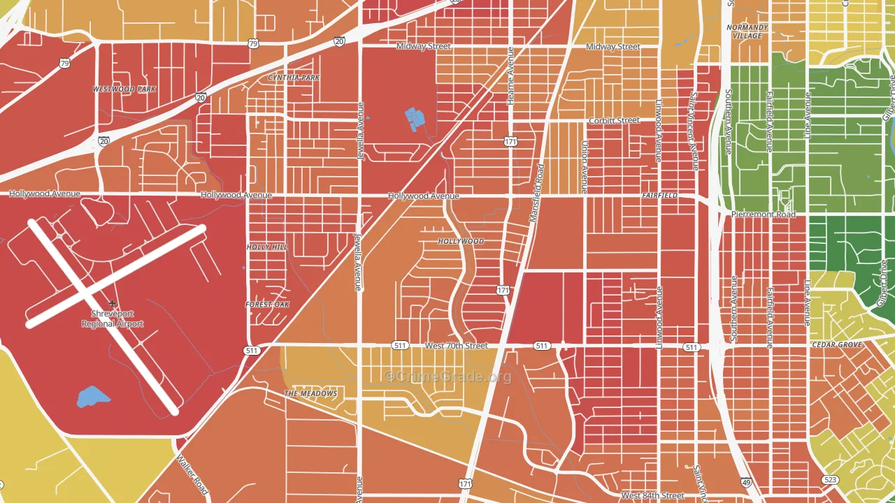 Sunset Arcre-Garden Valley-Morningside, Shreveport, LA Map of Assault Rates