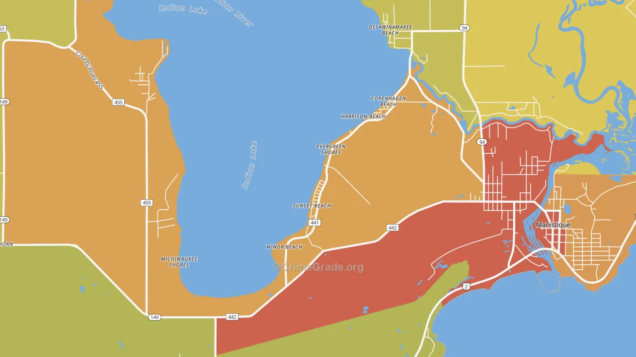 Sunset Beach, MI Map of Assault Rates