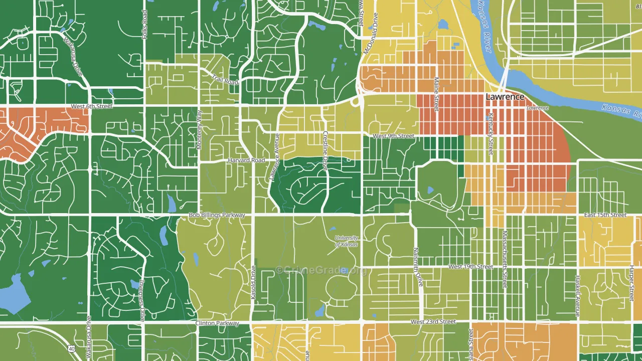 Sunset Hills, Lawrence, KS Map of Assault Rates