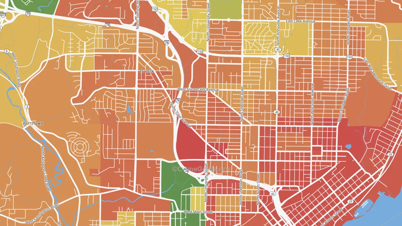 Sunset Hills, Peoria, IL Map of Assault Rates