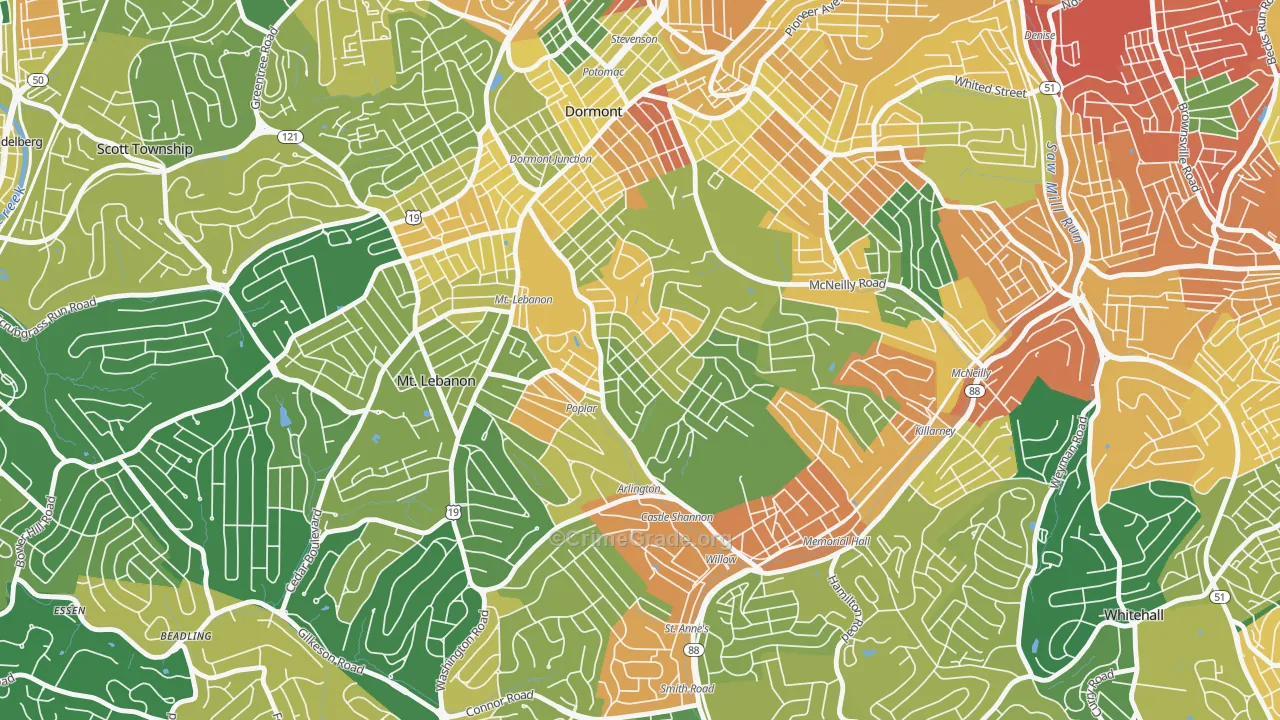 Sunset Hills, Pittsburgh, PA Map of Assault Rates