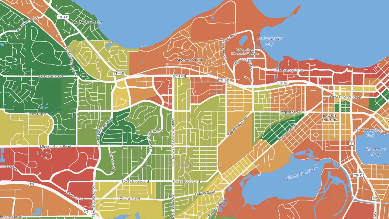 Sunset Village, Madison, WI Map of Assault Rates