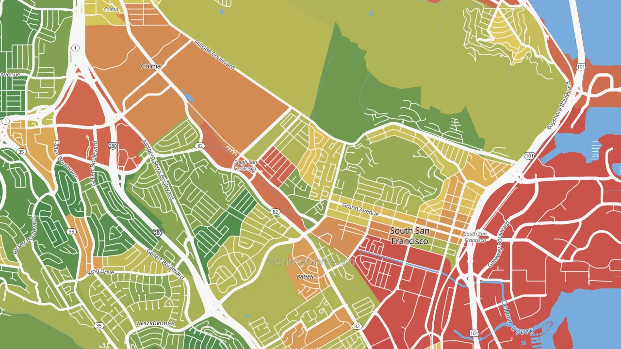 Sunshine Gardens, South San Francisco, CA Map of Assault Rates