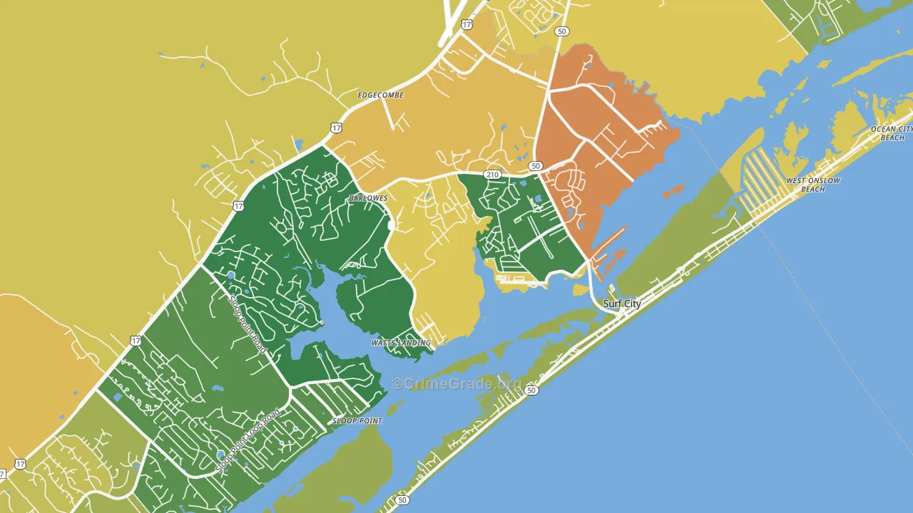 Surf City, NC Map of Assault Rates