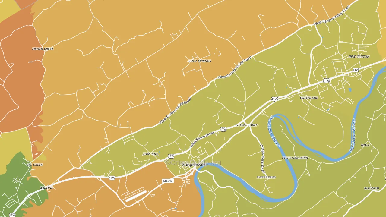 Surgoinsville, TN Map of Assault Rates
