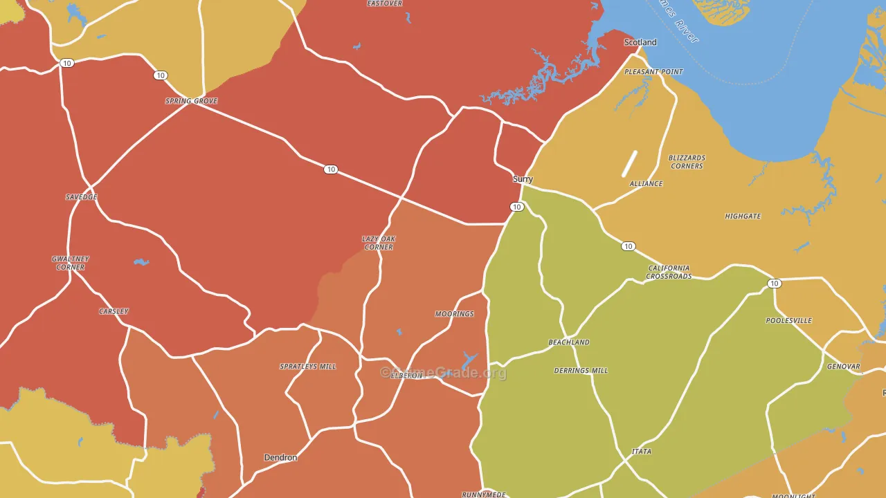Surry County, VA Map of Assault Rates