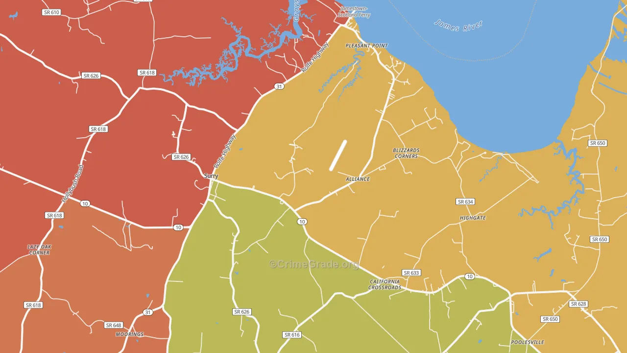 Surry, VA Map of Assault Rates