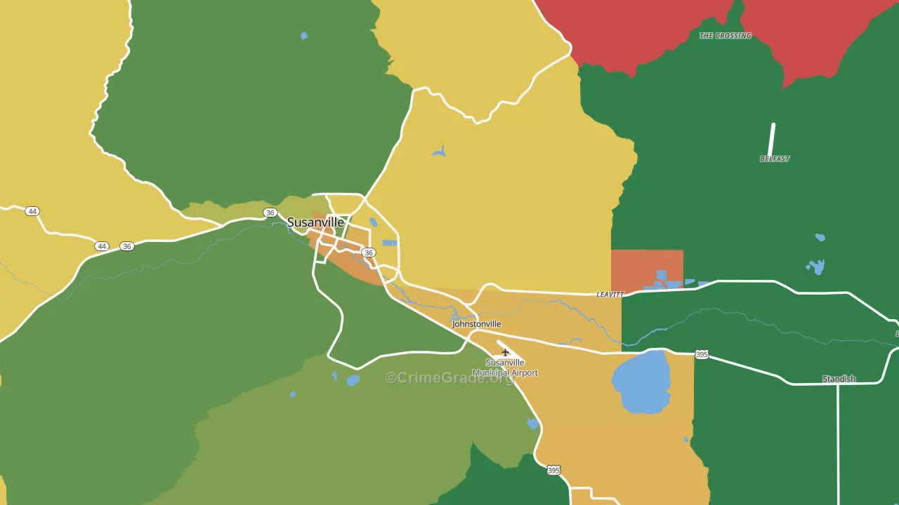 Susanville, CA Map of Assault Rates