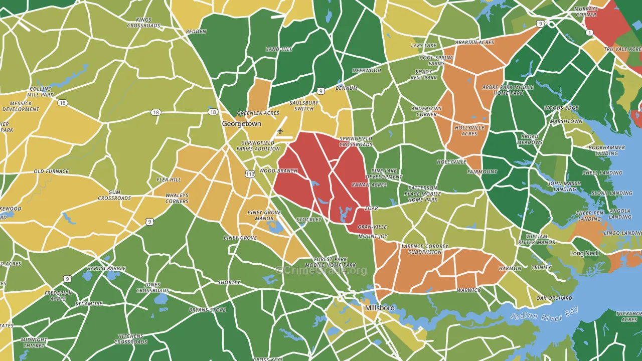Sussex County, DE Map of Assault Rates