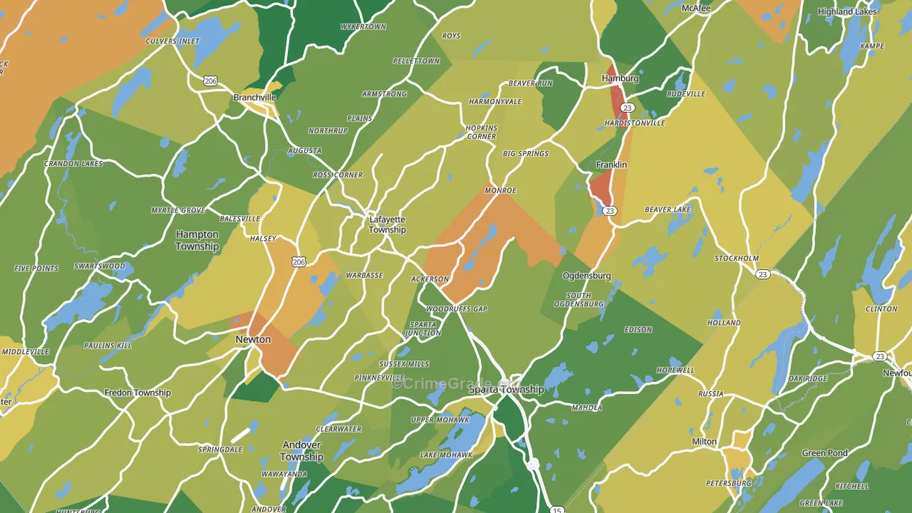 Sussex County, NJ Map of Assault Rates