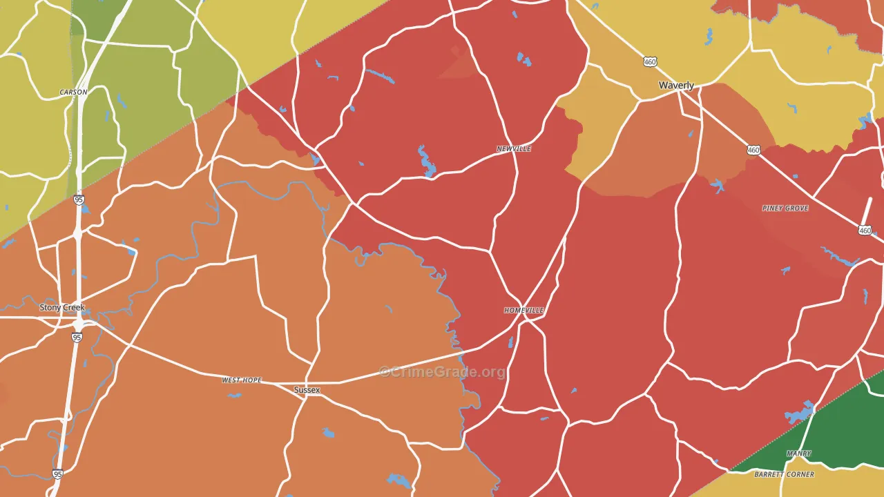 Sussex County, VA Map of Assault Rates