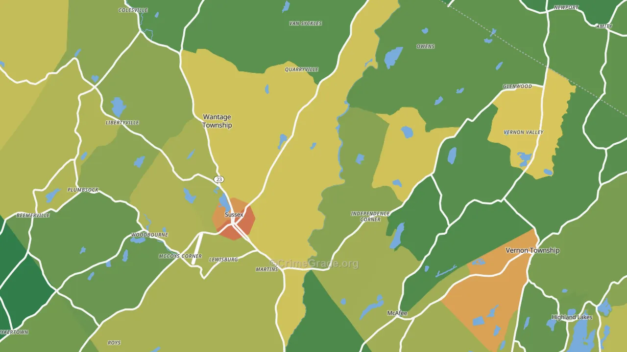 Sussex, NJ Map of Assault Rates