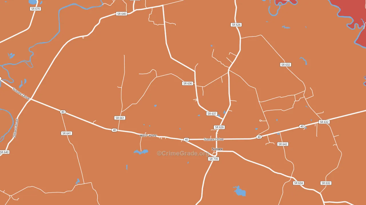 Sussex, VA Map of Assault Rates