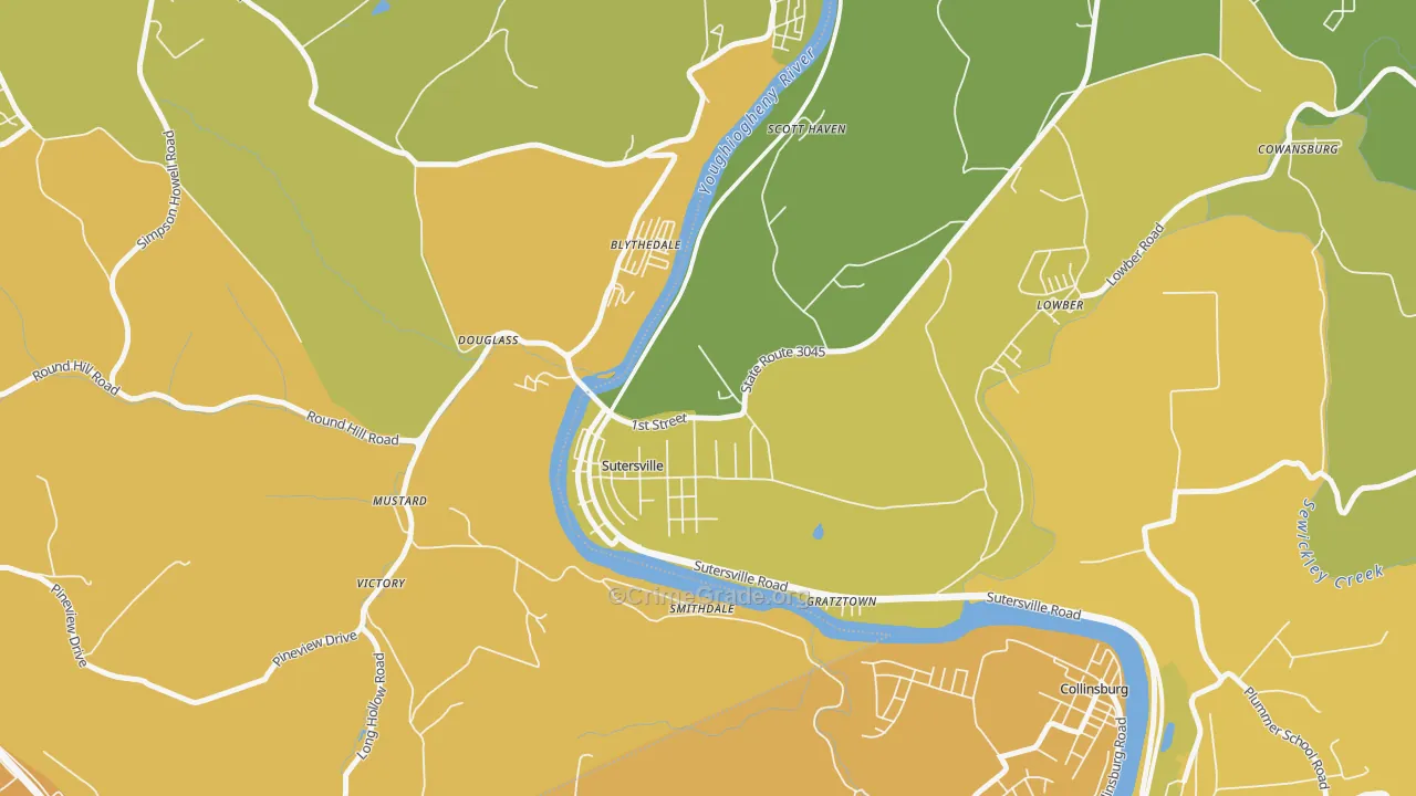 Sutersville, PA Map of Assault Rates