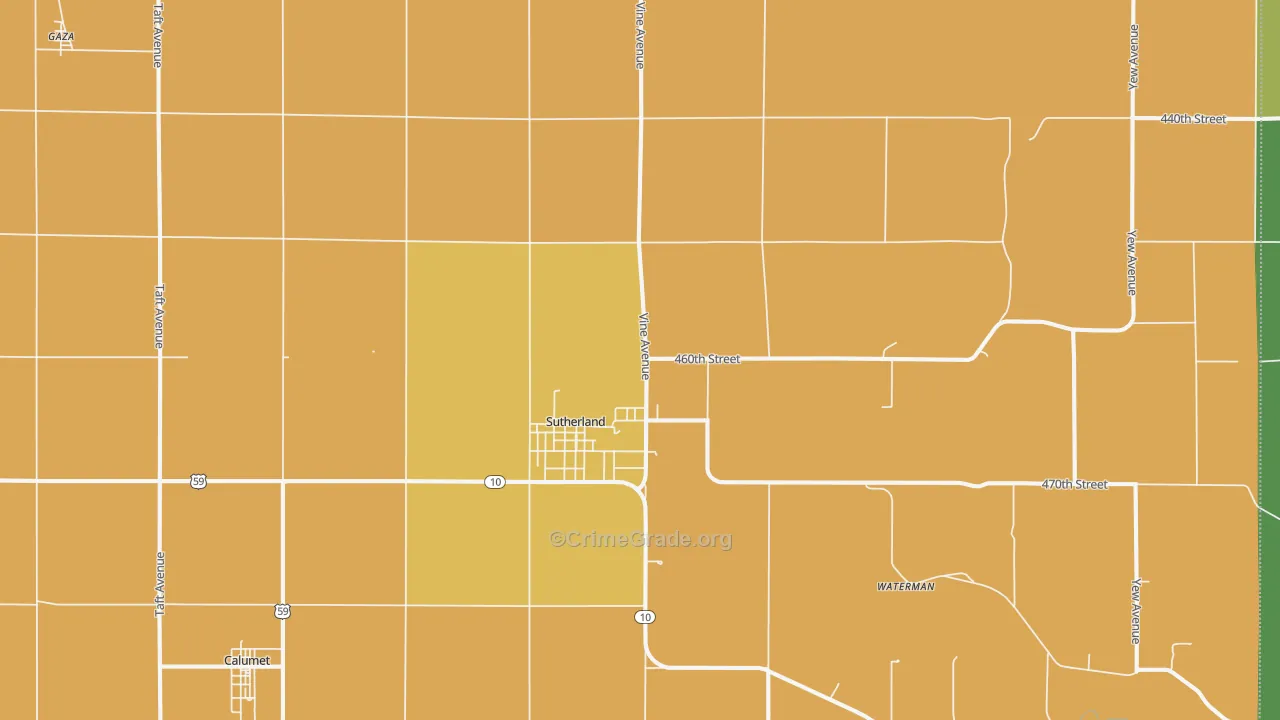 Sutherland, IA Map of Assault Rates