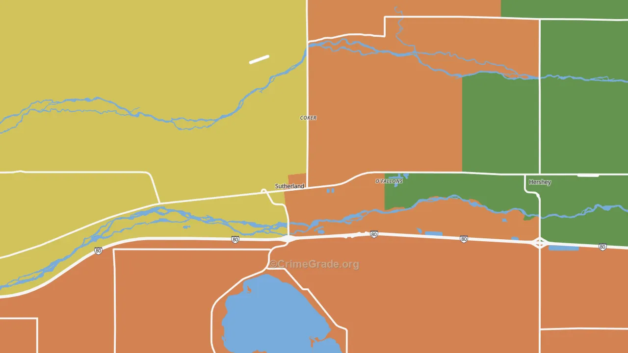 Sutherland, NE Map of Assault Rates
