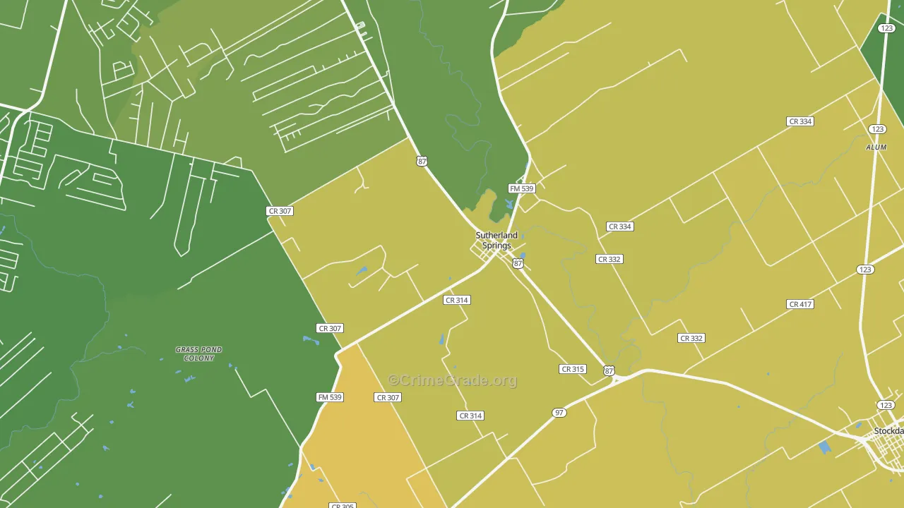 Sutherland Springs, TX Map of Assault Rates